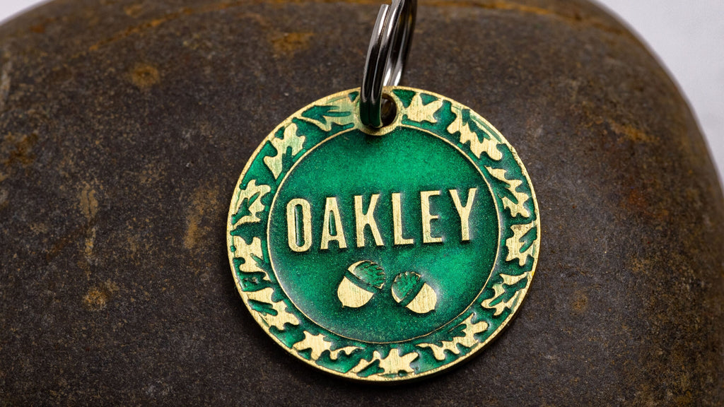 Customizable Oak Leaf and Acorn Pet ID Tag - Personalized Cat or Dog Name Tag - Leaves Pet Tag - Engraved
