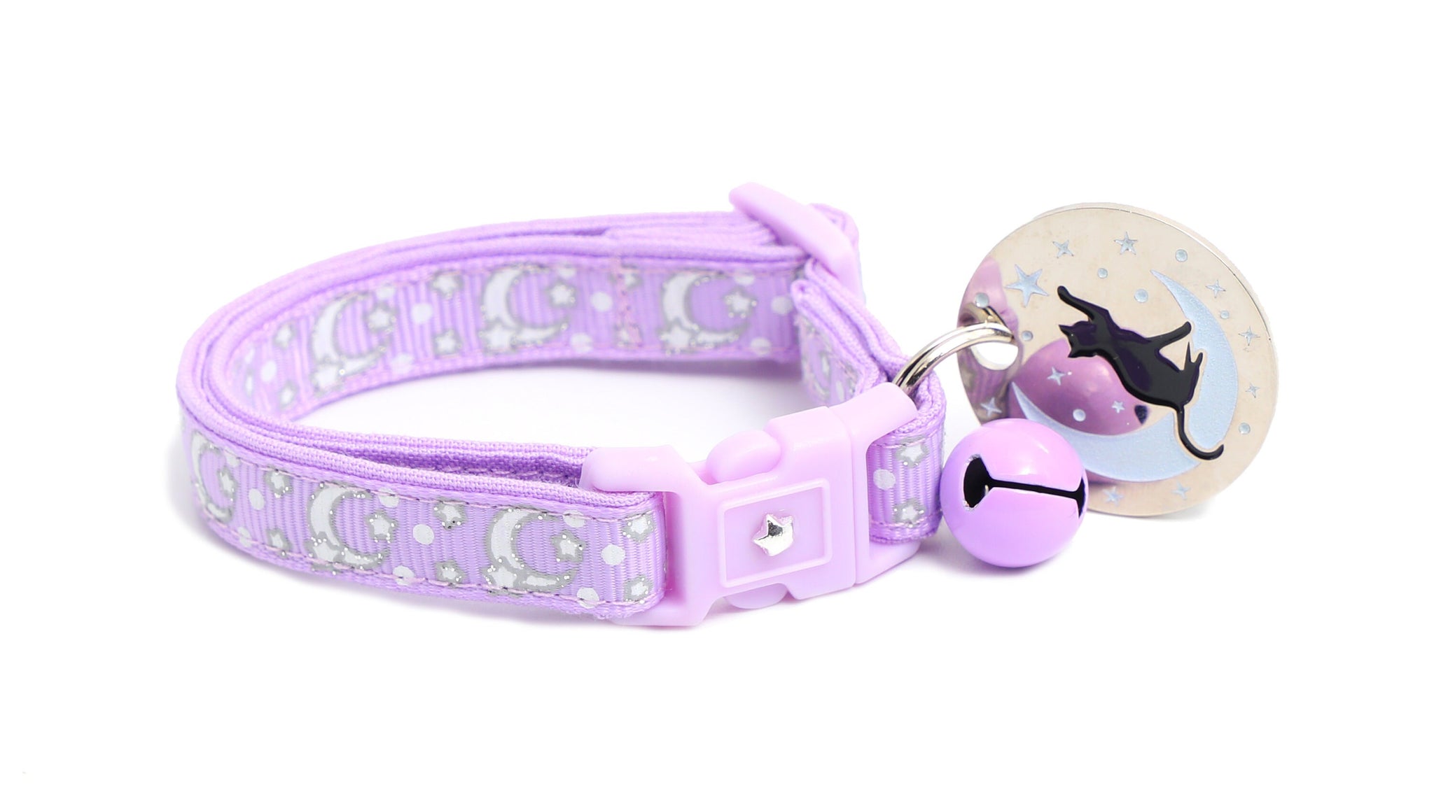 Silver Moons and Stars on Pastel Purple Cat Collar
