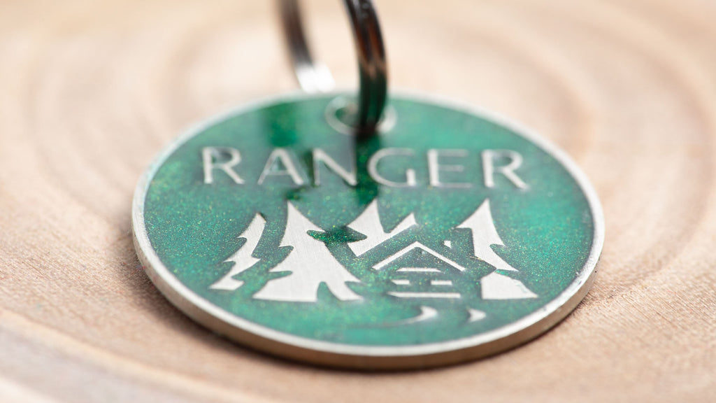 Cabin and tree Adventure Pet ID Tag - Personalized Cat or Dog Name Tag - Custom Pet Tag - Camping Pet Tag