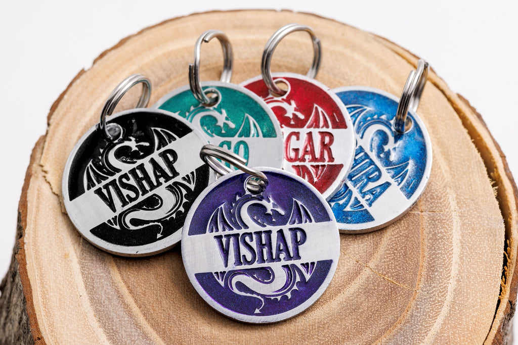 Customizable Dragon Pet ID Tag - Personalized Cat or Dog Name Tag - Customize with your Pet's Name and Information
