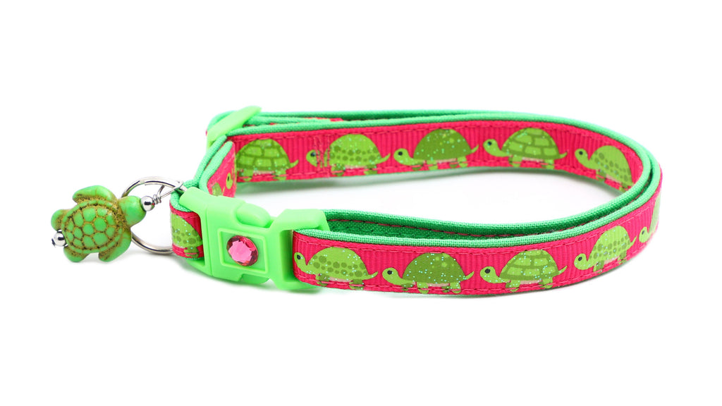 Turtle Cat Collar - Turtles on Pink - Small Cat / Kitten Size or Large Size B29D253