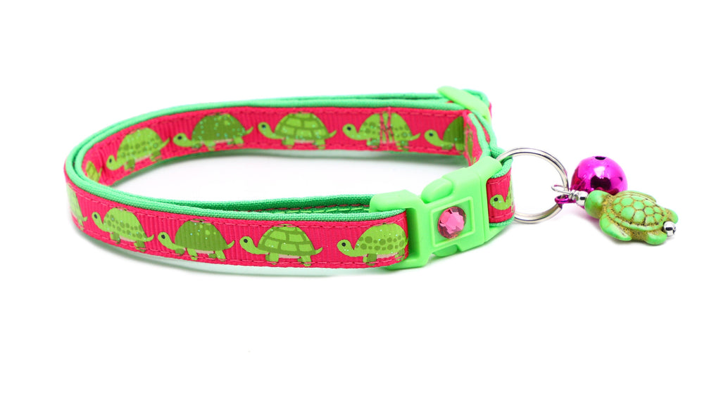 Turtle Cat Collar - Turtles on Pink - Small Cat / Kitten Size or Large Size B29D253