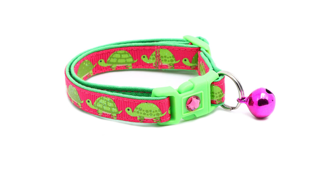 Turtle Cat Collar - Turtles on Pink - Small Cat / Kitten Size or Large Size B29D253