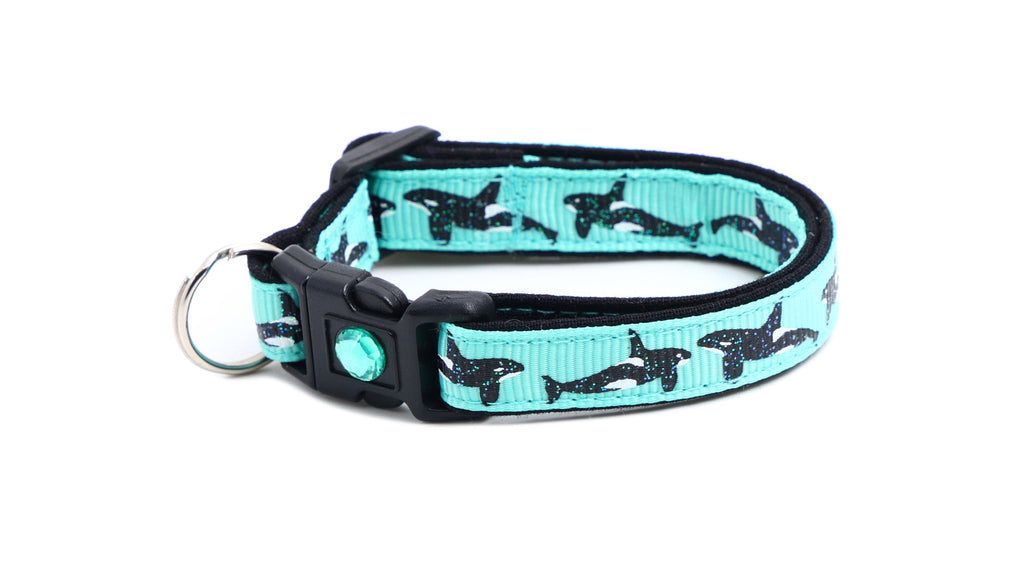 Whale Cat Collar - Orcas on Aqua - Small Cat / Kitten Size or Large Size B78D70