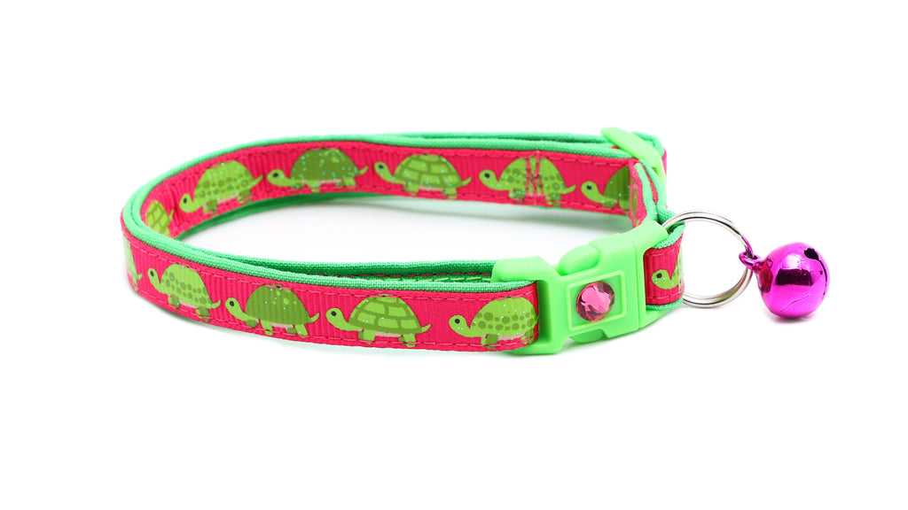Turtle Cat Collar - Turtles on Pink - Small Cat / Kitten Size or Large Size B29D253