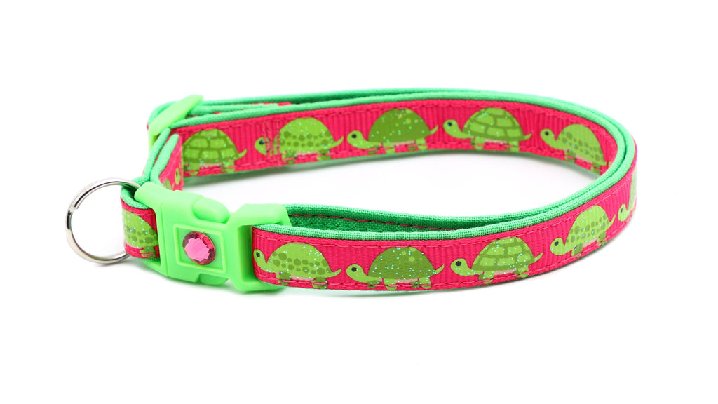 Turtle Cat Collar - Turtles on Pink - Small Cat / Kitten Size or Large Size B29D253