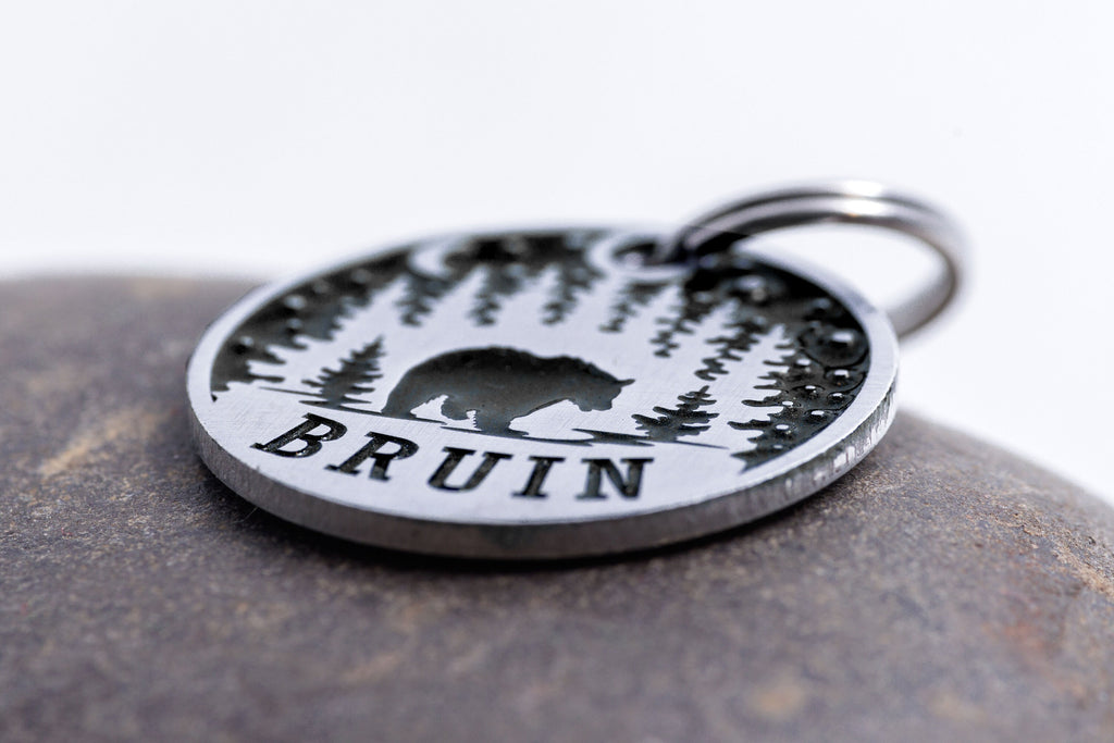 Engraved Midnight Bear Pet ID Tag - Personalized Cat or Dog Name Tag - Customize with your Pet's Name and Information