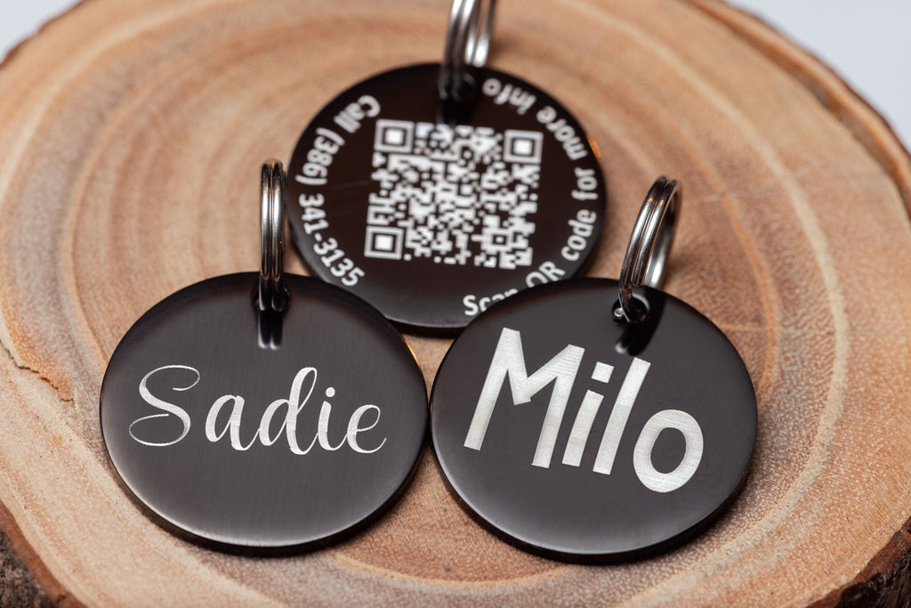 Black and White Cat or Dog ID tag - QR Code Pet Tag - PingTag Membership Included