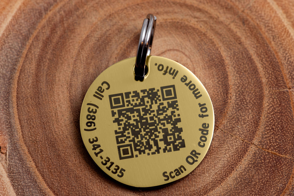 QR Code Stainless Steel (gold colored) Cat or Dog ID tag - QR Pet Tag - PingTag Membership Included