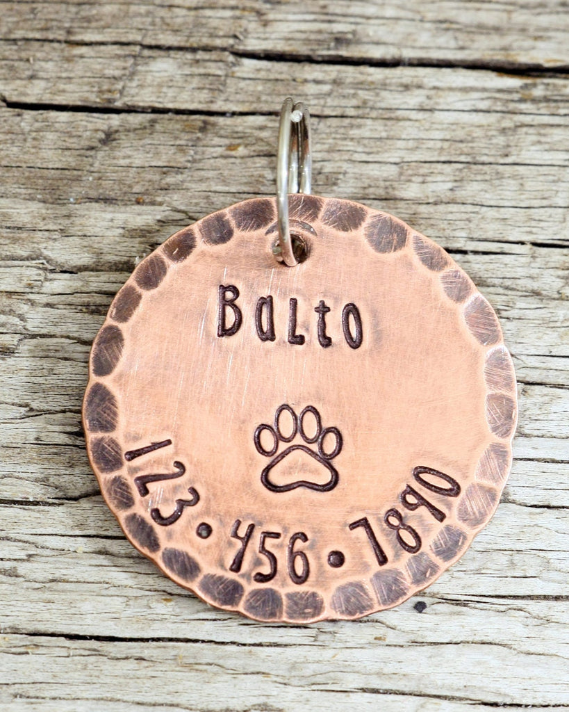 Custom Pet Tag - 1" Copper Dog ID Tag - Hand Stamped Cat ID Tag