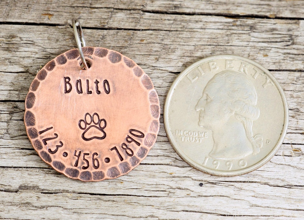 Custom Pet Tag - 1" Copper Dog ID Tag - Hand Stamped Cat ID Tag