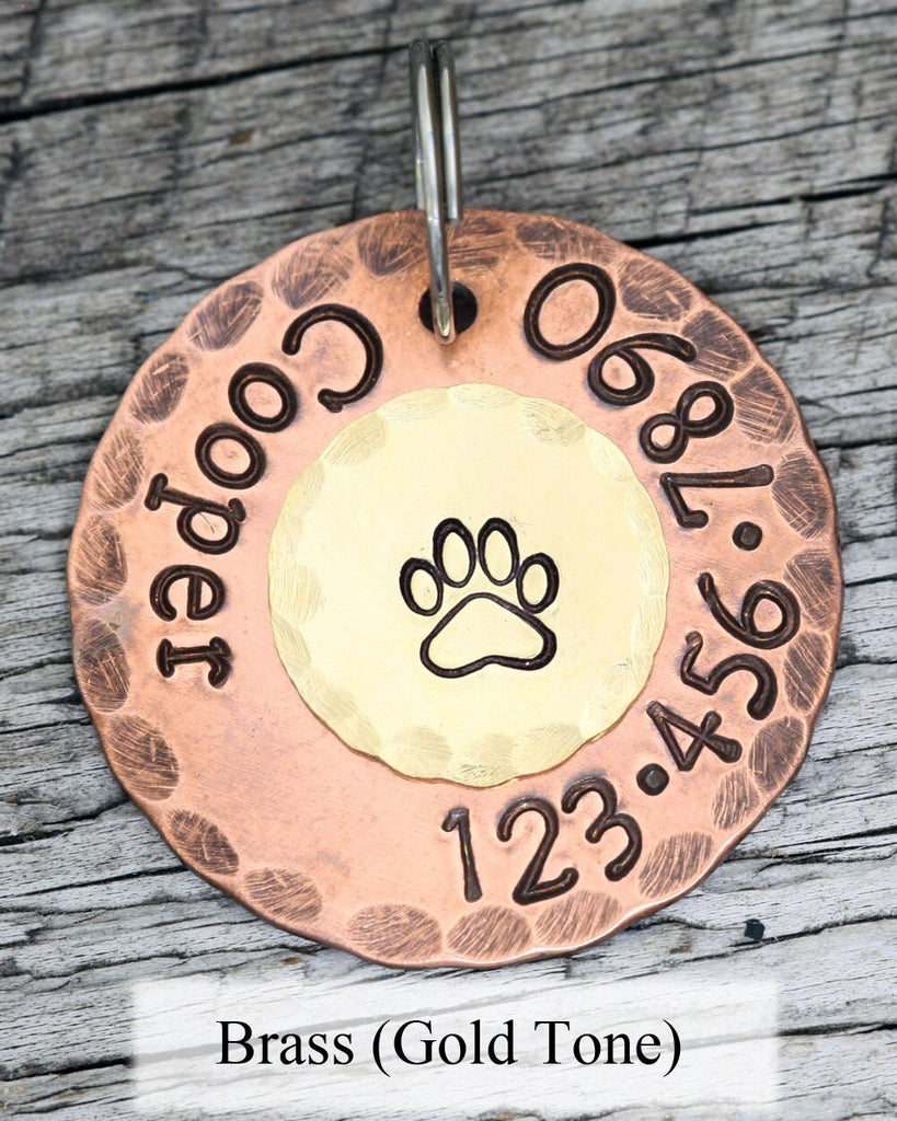 Custom Dog Tag - Classic Paw - 1" Copper Dog ID Tag - Hand Stamped Cat ID Tag